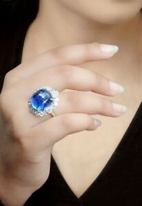 Lab-Sapphire Halo Statement Ring for Women 925 Sterling Silver Handmade Jewelry