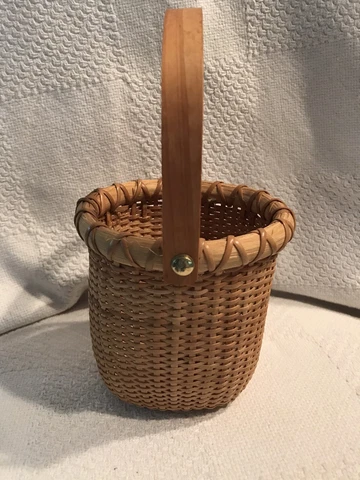 Woven Nantucket Style Mini Basket Swing Handle Oval NAUTICAL  4.75”x5” VGUC Cover