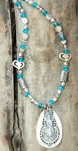 Blue crystal necklace, Shell necklace, statement crystal necklace (851) - Picture 1 of 9