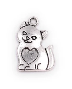Charm gatto con cuore animale domestico ciondolo catena accessori gioielli fai da te - Foto 1 di 1