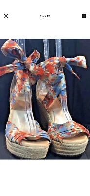 UGG LUCIANNA ALPARGATA PLATAFORMA CUÑA SANDALIAS SANTORINI IKAT SEDA CORBATAS EE. UU. 7M Foto 1 de 4