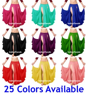 2 Layer 2 Front Slit Skirt Chiffon Full Circle Gypsy Belly Dance Tribal Flamenco - Picture 1 of 26