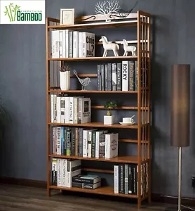 6 Tiers Large Size Pure Bamboo Book Shelf Cabinet Simple Solid Storage Fantastic - Picture 1 of 5