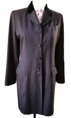 Chaqueta Larga Vintage Marrón A Rayas con Cuello de Terciopelo Negro Talla 12/14 Reino Unido Foto 1 de 4