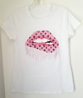 Sister Fashion Glamor Lip Biting Bedazzled Graphic T Shirt Top  Size Med.
