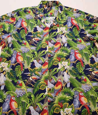 Camisa informal hawaiana Aloha Republic hecha en Hawaii loro y tucán aves 3XL Foto 1 de 4