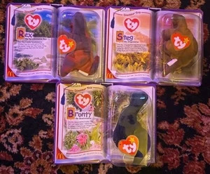 McDonalds Ty Teenie Beanie Babies Dinosaur Trio Complete Set STEG REX BRONTY New - Picture 1 of 5