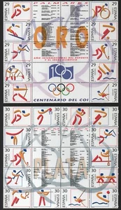 Spain: 1994; Scott 2797 block of 10+labels + 2822 block of 14+labels MNH EBES128 - Picture 1 of 2