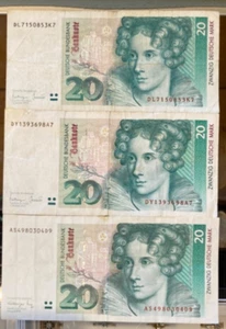 Germany 20 Deutsche Mark 1993 VF; 3 Germany Notes - Picture 1 of 2