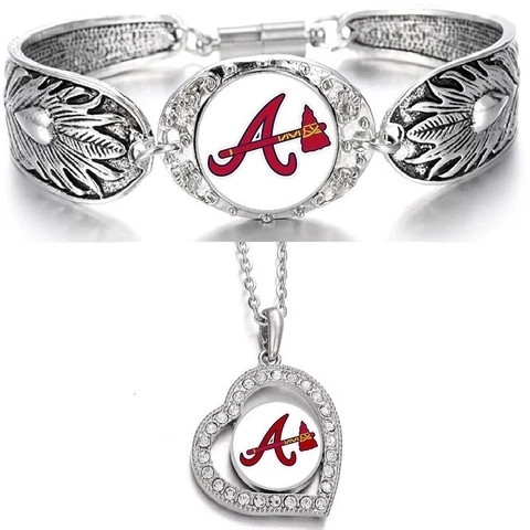 Atlanta Braves 925 Sterling Silver Necklace With Bracelet Set D3D19 Cover