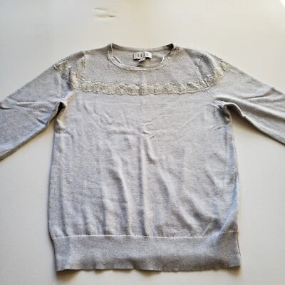 ELLE  Gray Lace Pullover Knit Sweater Stretch Flare SiE Medium - Image 1 of 4