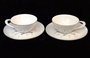 Pair Cups Saucers Sango Boutonniere Petite Bouquet Japan 1960s Pink Grey Floral - Picture 1 of 9
