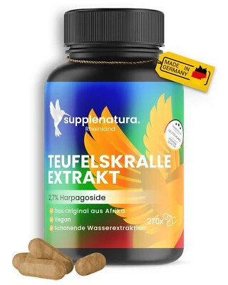SUPPLENATURA RHEINLAND Teufelskralle 270 Kapseln | HOCHDOSIERT mit 2,7% Harpagoside | 15:1 Extrakt 🌵