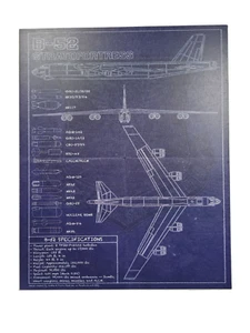 8 x 10 x 1 Inch 3D Hanging Wall Decor Aircraft B-52 Stratofortress Blue Print - Picture 1 of 4