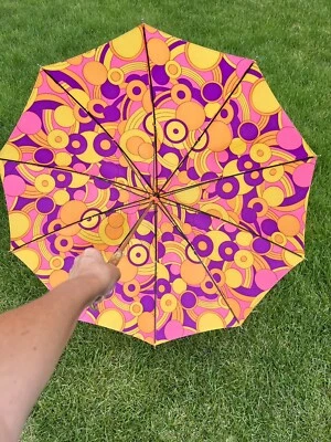 Винтажный 60-х психоделический Groovy нейлона зонт с оригинальной зонтик чехол M Kane реквизит - Изображение 1 из 4