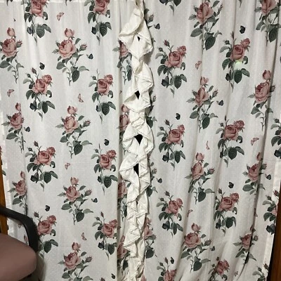 Par de cortinas y lazos románticos franceses en mal estado volantes rosas de encaje mariposas Foto 1 de 4