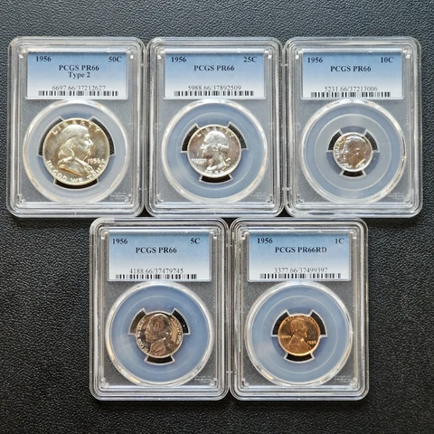 1956 PROOF Set All PCGS PF66 NICE Certified 50C Is TYPE 2 Cover
