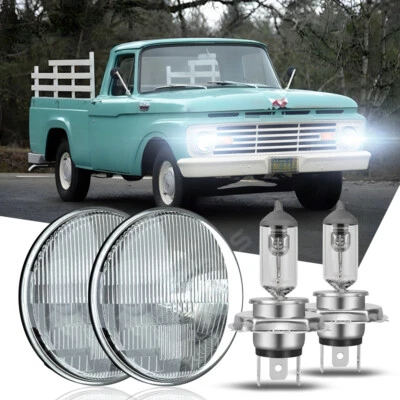 Par de faros halógenos para camioneta Ford F100 F250 F350 1953-77 7 pulgadas halo redondo Foto 1 de 4
