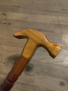 UNIQUE WOODEN HAMMER CANE / WALKING STICK 35" LONG - Picture 1 of 8