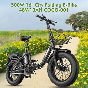 Hikeep 500W Folding E-Bike 48V/10AH 16'' Fat Tire City Electric Bike for Adults - Picture 1 of 9