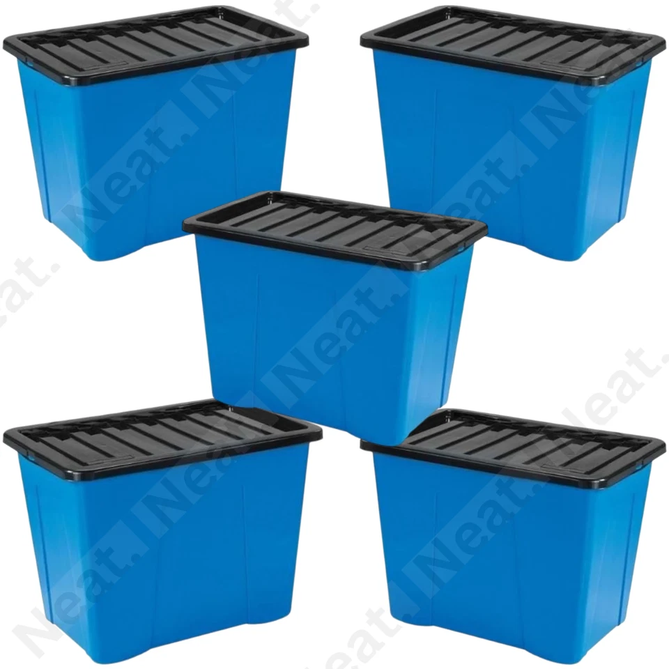 Plastic Storage Box with Black Lid Space-Efficient Container Secure Clip Lock - Image 1 of 1