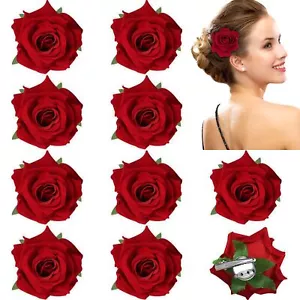 10Pcs Dark Red Rose Hair Clips Fabric Floral Brooches Mexican Wedding Party H... - Picture 1 of 8