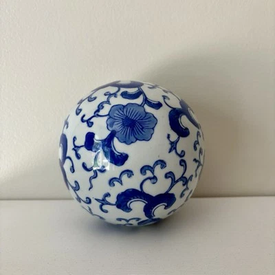 Chinese Blue And White Porcelain Ball ORB with Chinoiserie Design - Image 1 of 4