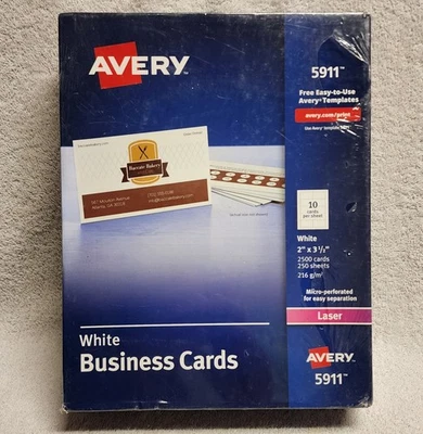 Avery 5911 Microperforated 2500 Business Cards 2 x 3.5 White NEW Sealed Box - Image 1 of 3