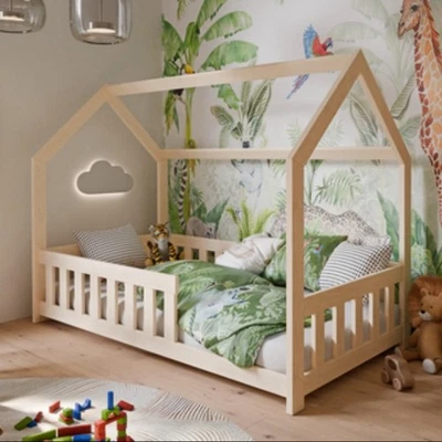 Letto a casetta per bambini DUBI 160x80 con materasso - Colore naturale - Immagine 1 di 4