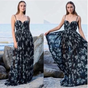 SAU LEE Georgina Maxi Dress Floral Print Gown Ethereal Romantic Black {XX10} - Picture 1 of 13
