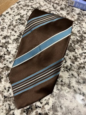 Giorgio Armani Men's Silk Tie VTG Italy Brown Blue Stripe Geometric - Image 1 of 4