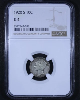 1920-S Mercury Dime - 10c NGC G4 - Affordable Certified Example! - Image 1 of 4