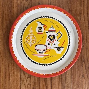 Vintage Retro Blech Metall Kaffee Klatch Kaffee Serviertablett 16" Platte Wandbehang - Bild 1 von 9