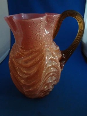 Victorian Pink/Amber Mica Cased Art Glass Pitcher-9" - Image 1 of 4