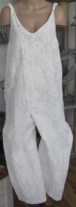 Zara Jumpsuit Overall Hosenanzug Gr L ~ 40 Stickerei Baumwolle beige wollweiß - Bild 1 von 10