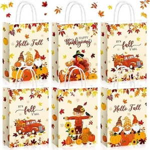 32 Pcs Thanksgiving Paper Bags w/ Handles Happy Fall Y'all Autumn Party Favors - Picture 1 of 3