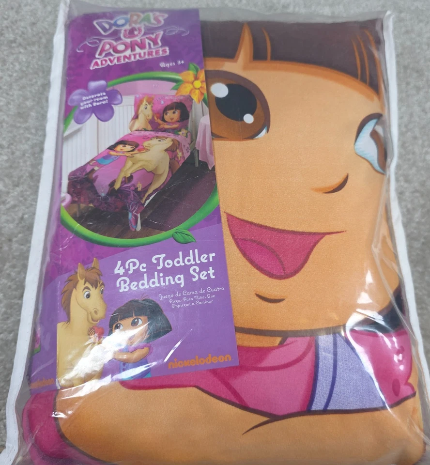 Juego de cama Nickelodeon Dora the Explorer Pony Adventures 4 piezas para niños pequeños 2012 nuevo en paquete Foto 1 de 4