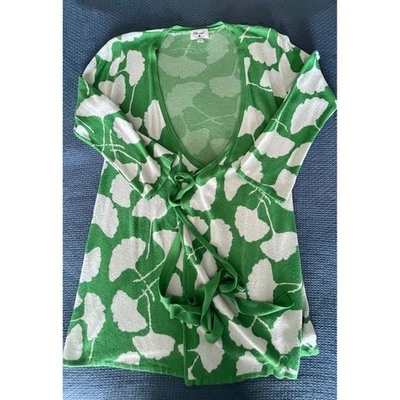 Cárdigan Top Diane Von Furstenberg DVF Verde Blanco Floral M Foto 1 de 4