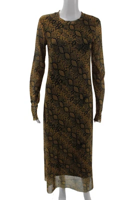 Vestido maxi Zara feminino estampa de pele de cobra manga comprida marrom preto tamanho pequeno - Imagem 1 de 4