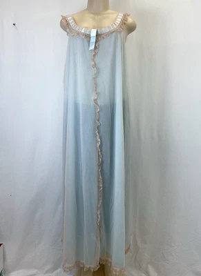 Camisón vintage de encaje superpuesto transparente Odette Barsa para mujer | azul bebé | talla única Foto 1 de 4