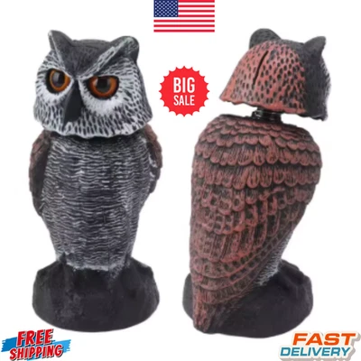 Iscas falsas de coruja para assustar pássaros, cabeça giratória plástico pássaro coruja - Imagem 1 de 4