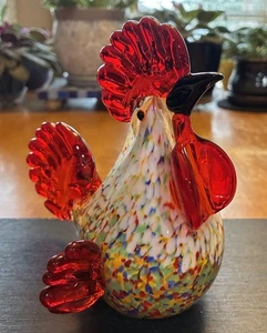 Art Glass Rooster Multi Colored Speckled Paper Weight Decor - Picture 1 of 10
