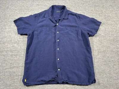 Polo Ralph Lauren Shirt Mens Large Navy Blue Linen Silk Blend Heritage Preppy - Image 1 of 4
