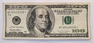 1996 $100 Dollar Star Note Federal Reserve New York City Serial # AF00418339* - Picture 1 of 2