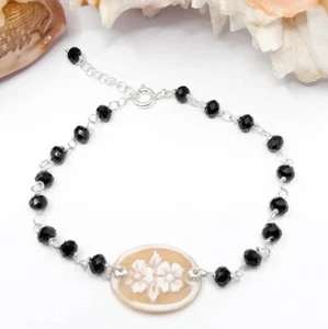 BRACCIALE IN ARGENTO 925% CON CAMMEO SARDONICO E ONICE , BRACCIALE CON FIORI - Foto 1 di 1