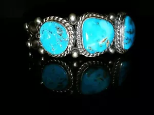 Navajo signiertes Morceni Türkis Sterlingsilber Armreif Armband Herman Vandever - Bild 1 von 12