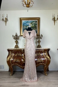 Women's Formal Stretchy All over Sequins V neck Long Evening prom dress - Picture 1 of 3