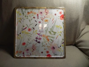 Crofton Enameled Natural Mango Wood Serving Tray - Prairie Flowers @ - Picture 1 of 6