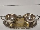 Vintage Portsmouth SilverPlated Cream & Sugar With Gold Filigree Inlay Tray 