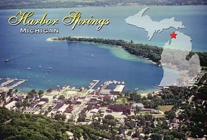Aerial View of Harbor Springs Michigan, Little Traverse Bay, Boats etc. Postcard - Picture 1 of 2